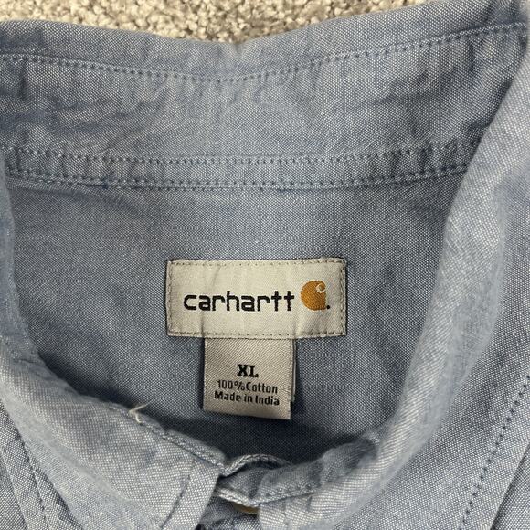 Carhartt Button Down Shirt Mens Extra Large Cotton Short Sleeve Blue - Picture 3 of 11
